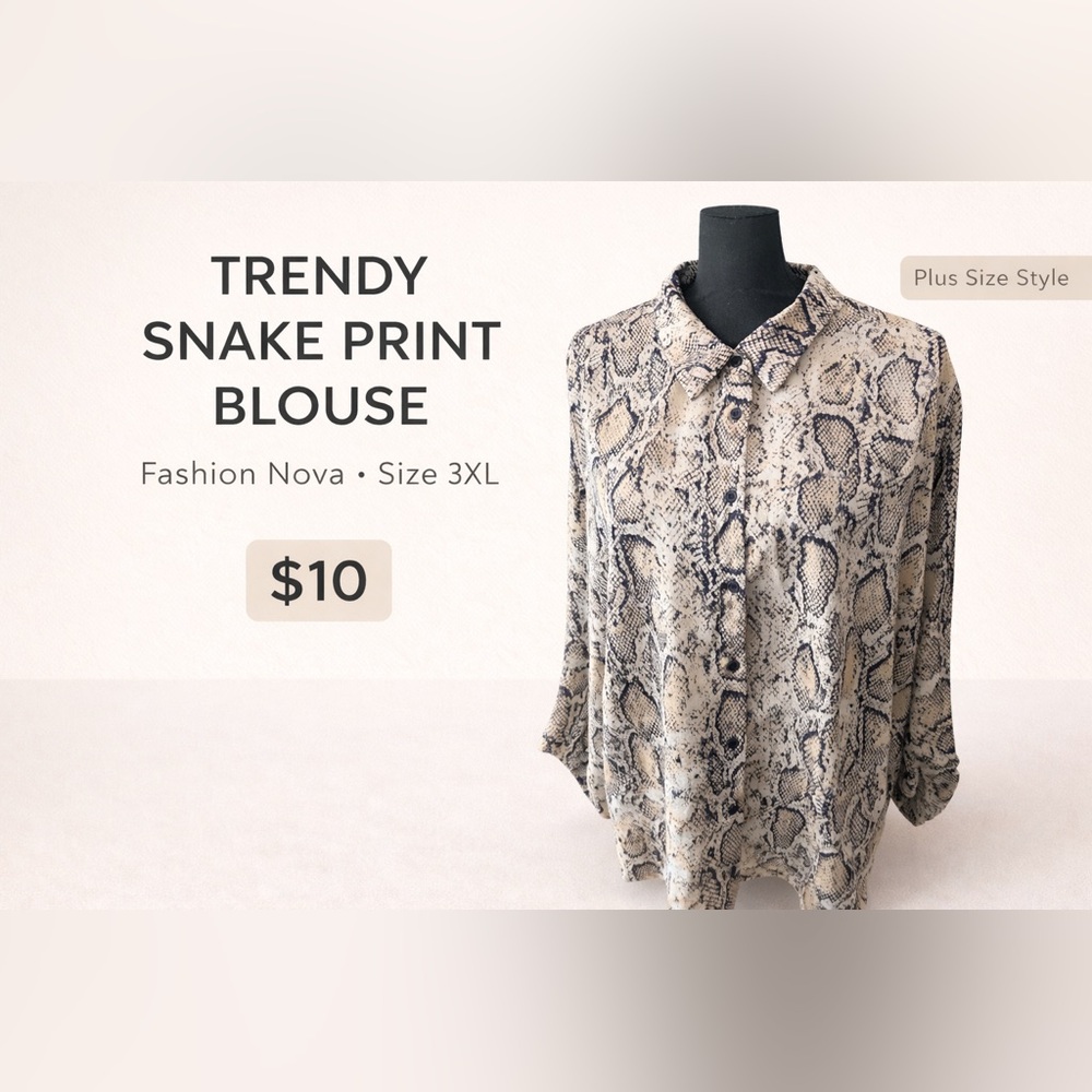 Fashion Nova Snake Print Button Up Blouse 3XL